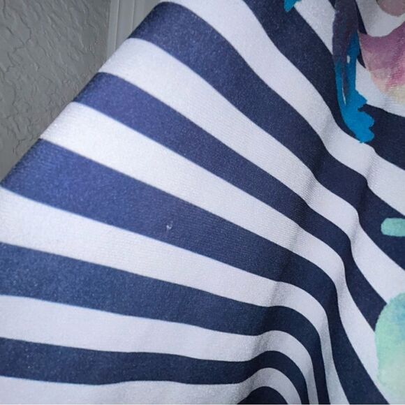 Boston Proper Floral Stripe Print Long Bell Statement Sleeve Top - Picture 4 of 6